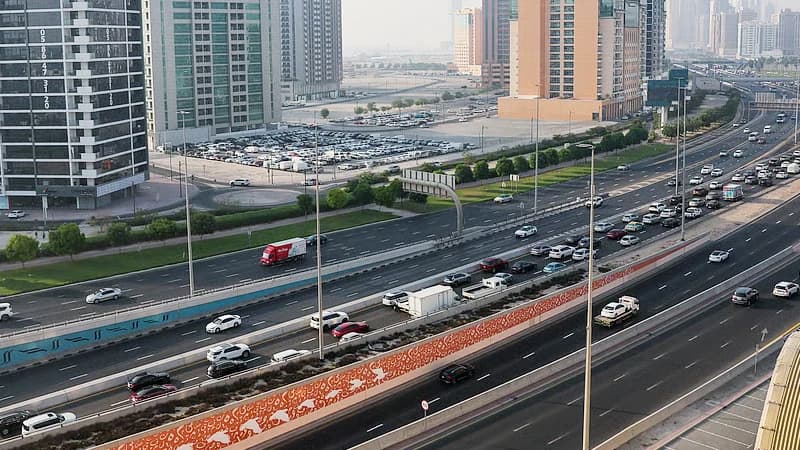 Unipole billboard advertising on Al Ittihad Road, Dubai, UAE