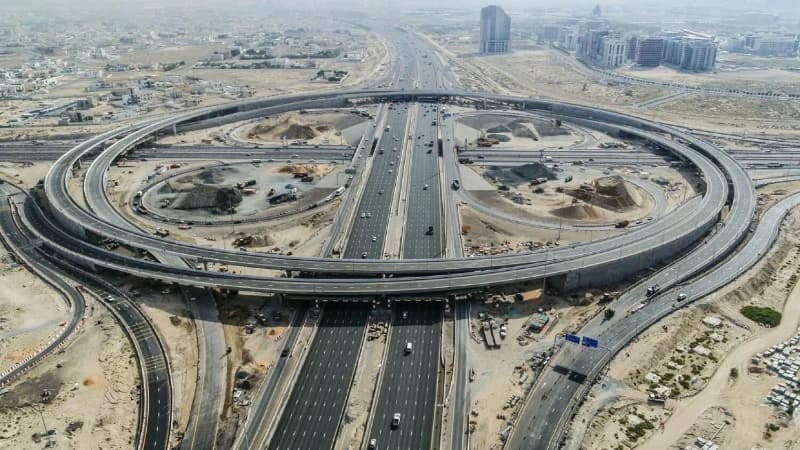Highway billboard and unipole advertising on Sheikh Mohammed Bin Zayed Road, Dubai, UAE